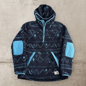 The North Face Aztec Hoodie Womens Small Campshire Fleece 1/2 Zip Navy Blue AOP